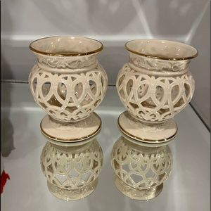 Lenox Illuminations Versailles Pierced Urn 4 5/8” Votive Gold Trim Pair